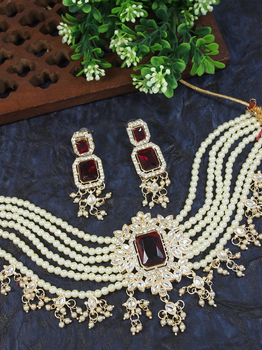 Maroon Alloy Festival Wear Kundan Necklace