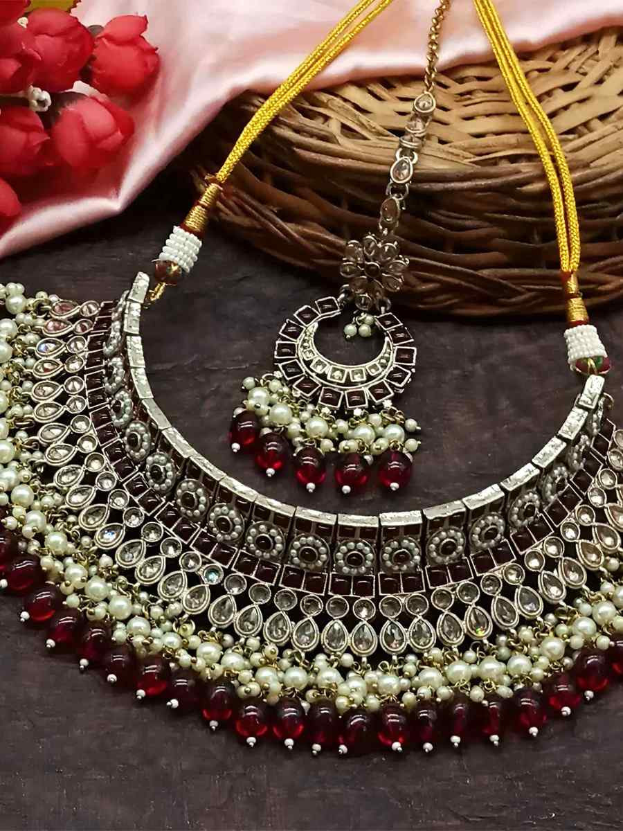 Maroon Alloy Festival Wear Kundan Necklace