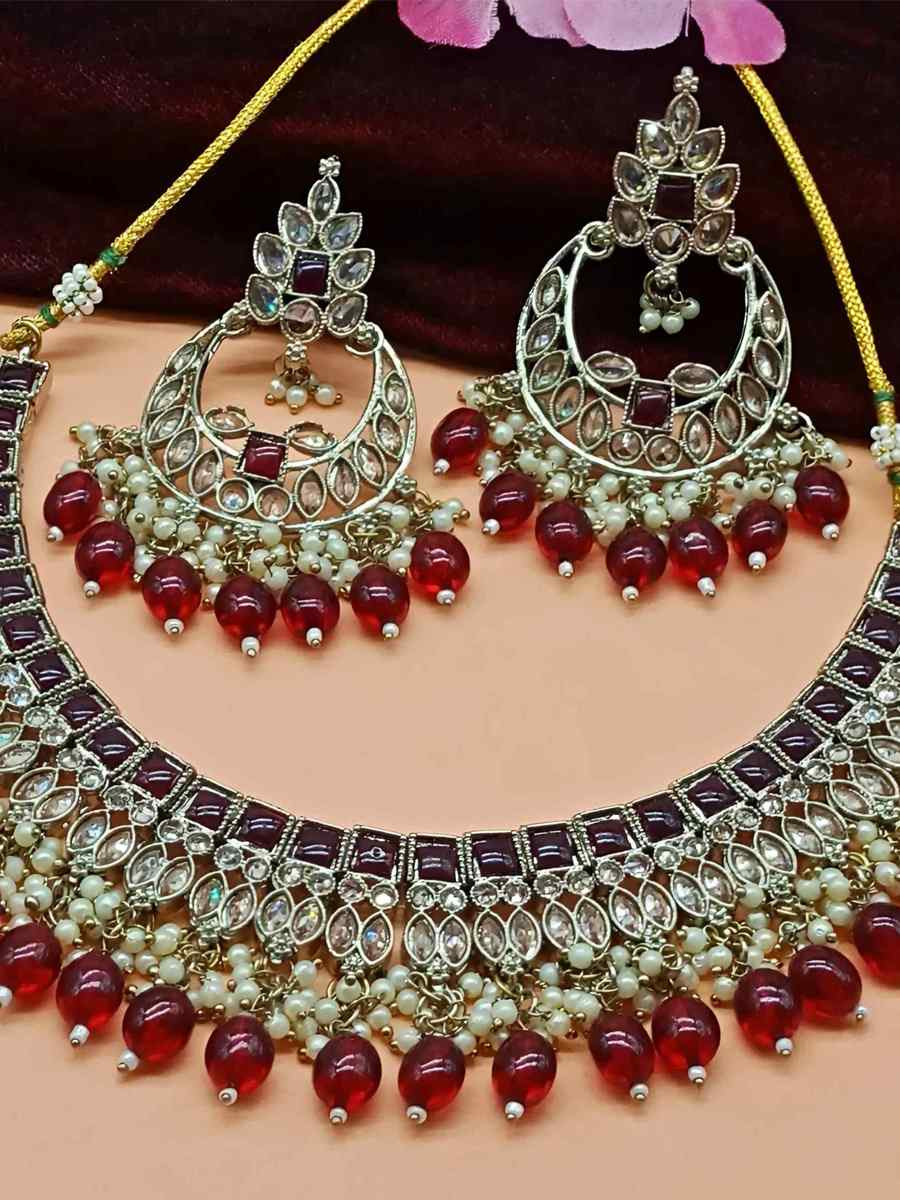 Maroon Alloy Festival Wear Kundan Necklace