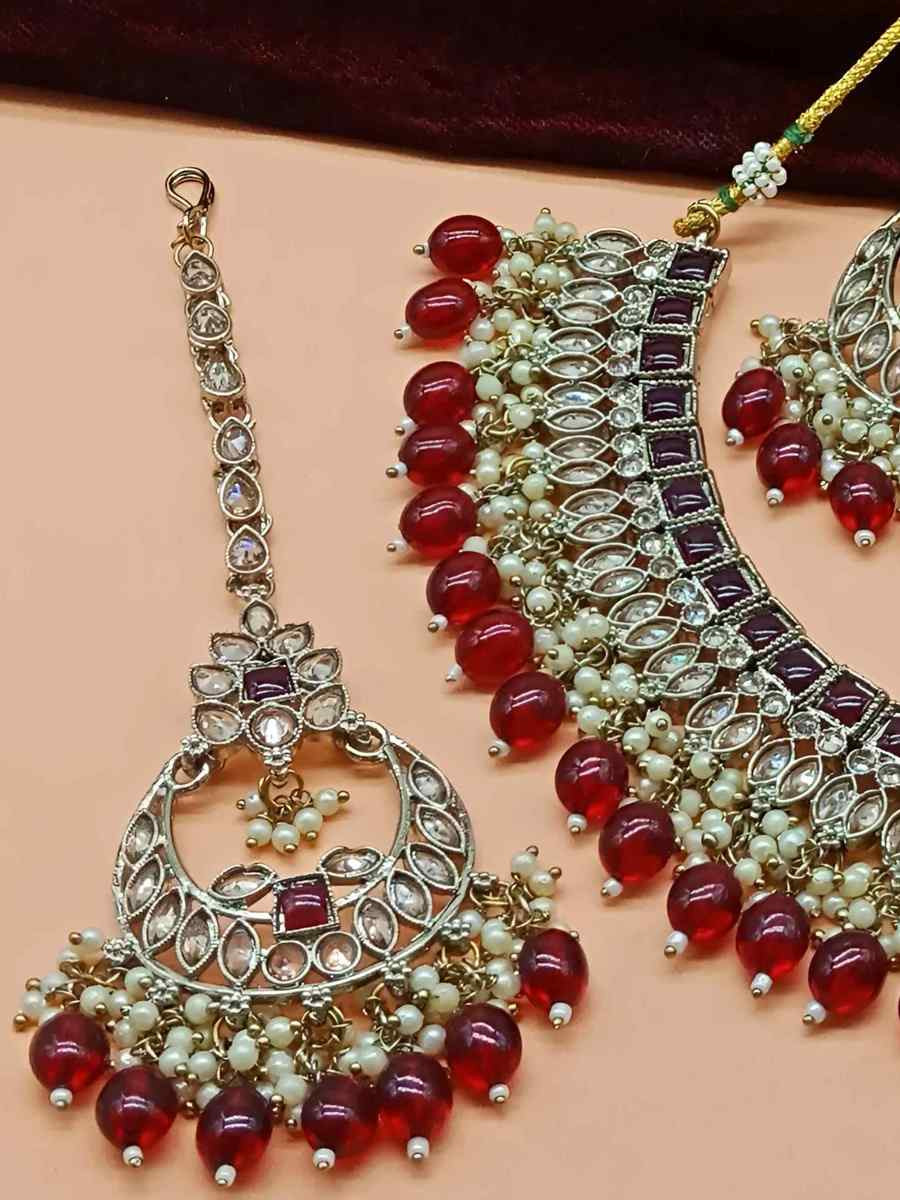 Maroon Alloy Festival Wear Kundan Necklace