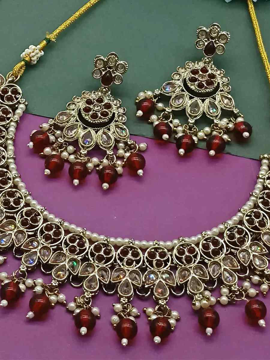 Maroon Alloy Festival Wear Kundan Necklace