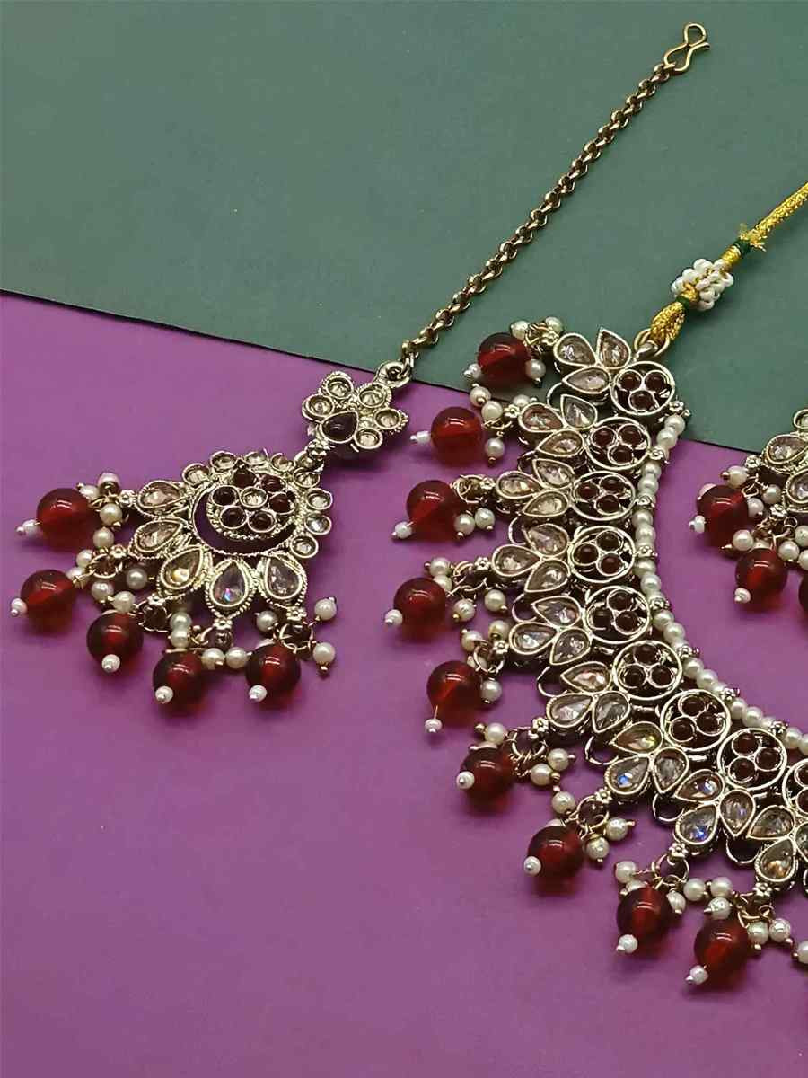 Maroon Alloy Festival Wear Kundan Necklace