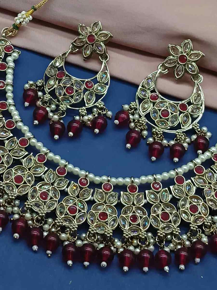 Maroon Alloy Festival Wear Kundan Necklace