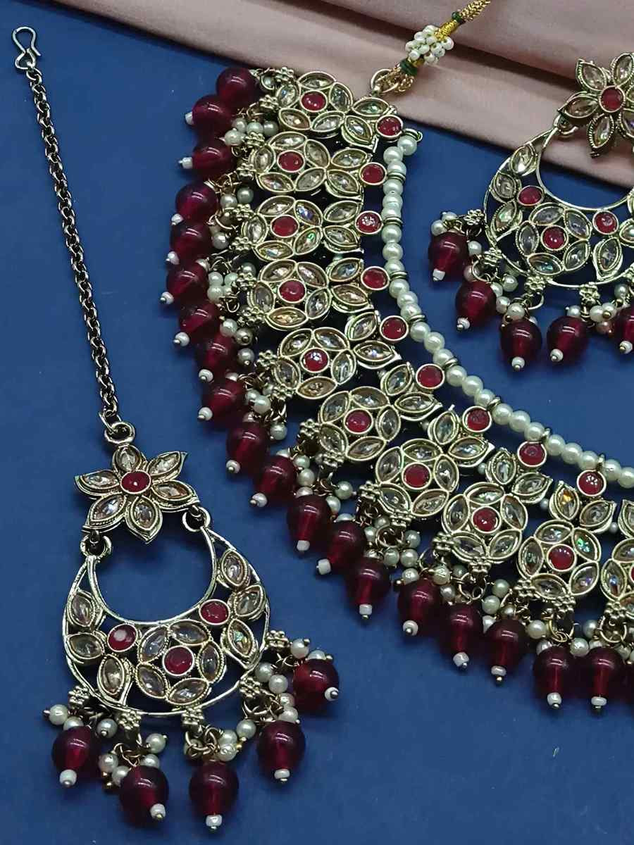 Maroon Alloy Festival Wear Kundan Necklace