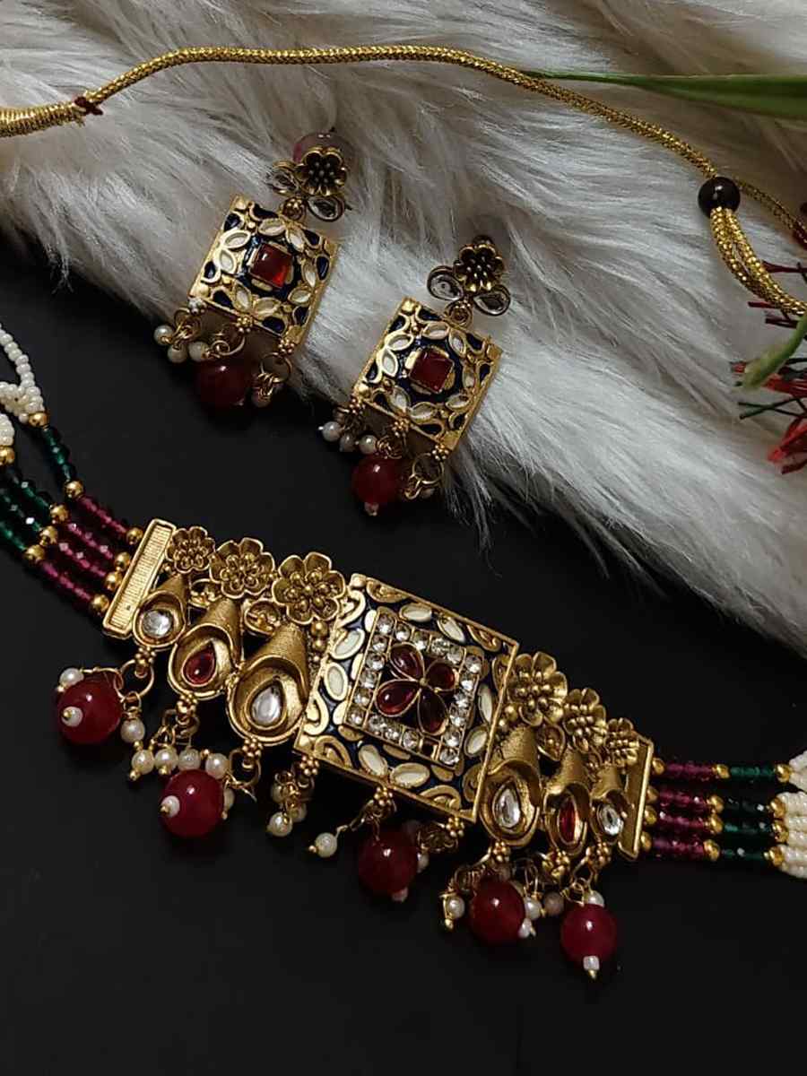 Maroon Alloy Festival Wear Kundan Necklace