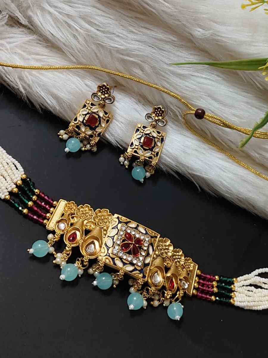 Maroon Alloy Festival Wear Kundan Necklace