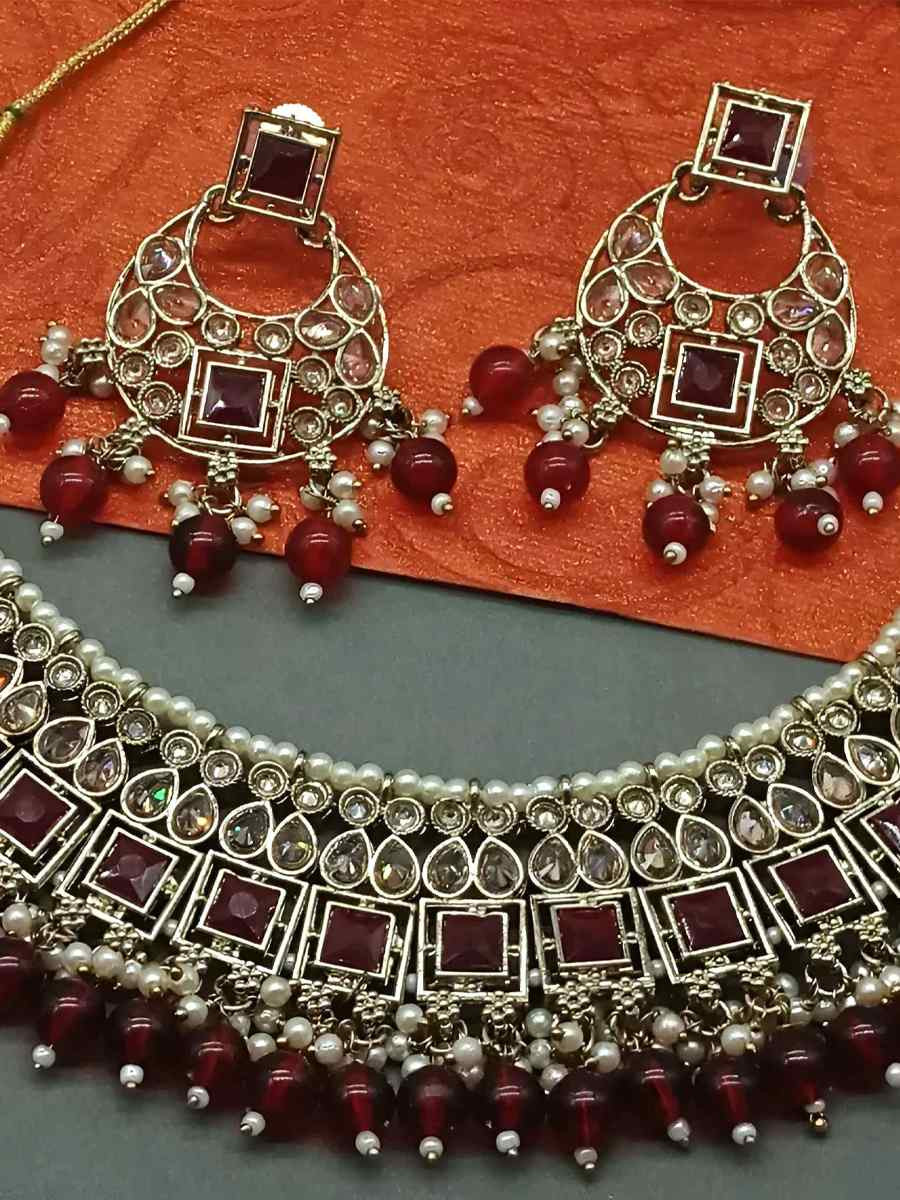 Maroon Alloy Festival Wear Kundan Necklace