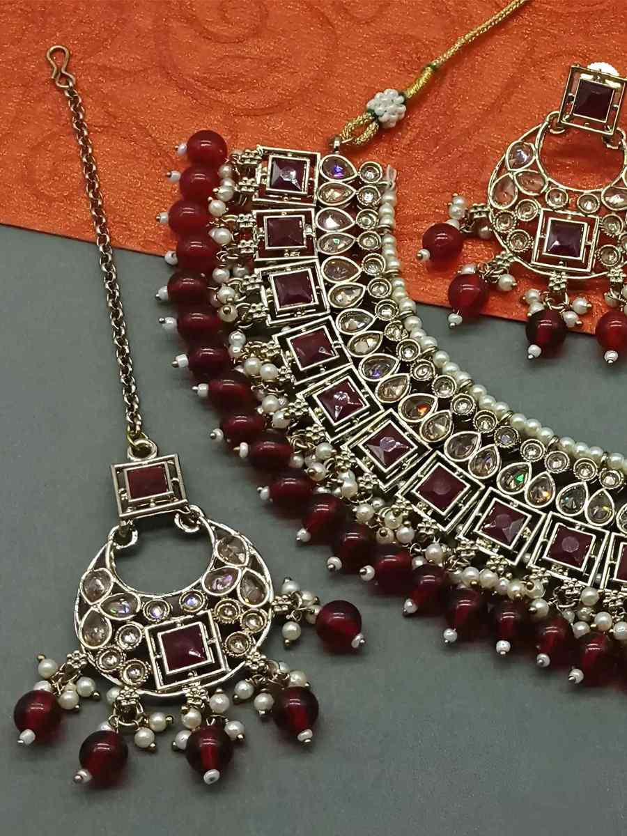 Maroon Alloy Festival Wear Kundan Necklace