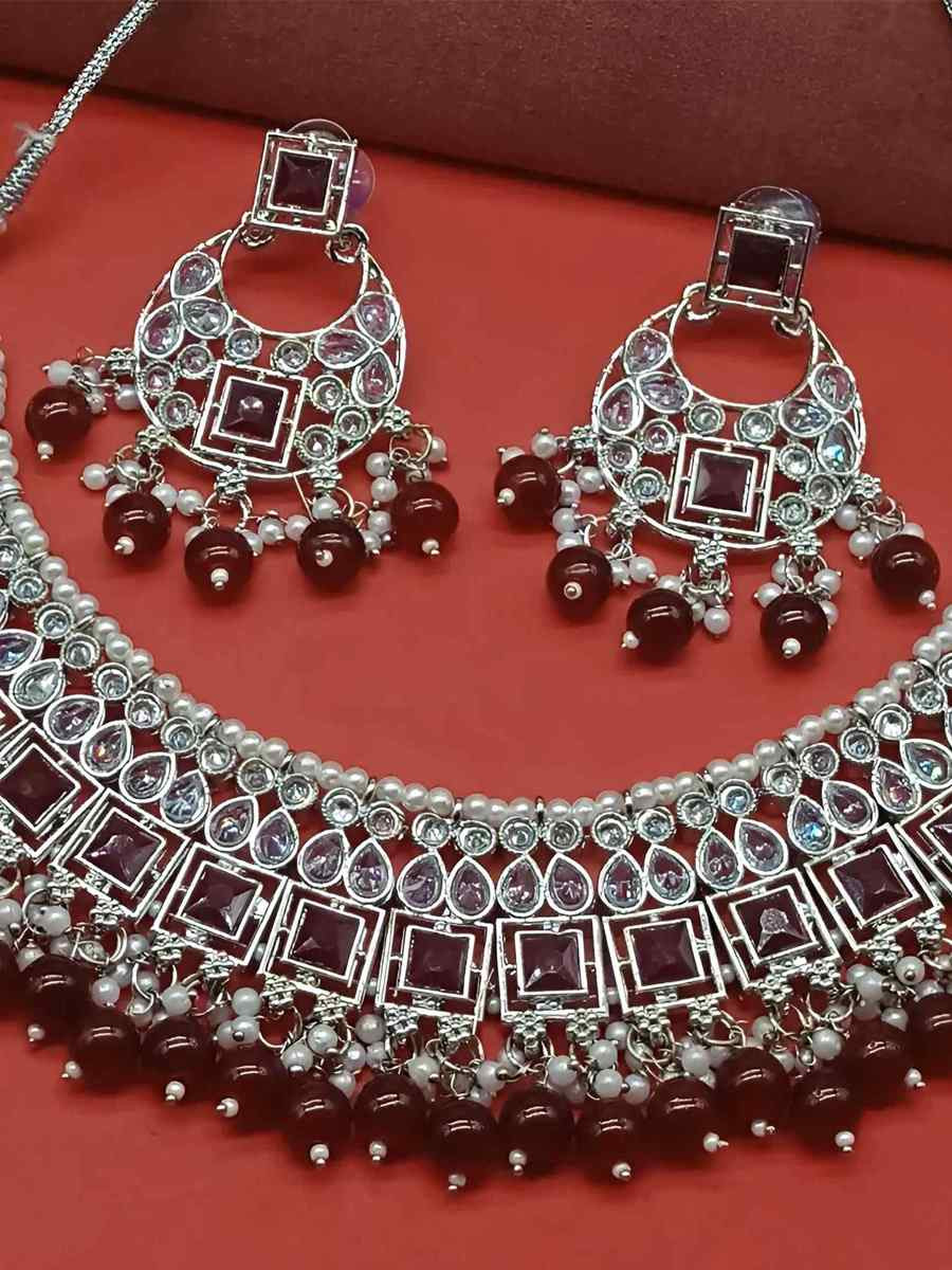 Maroon Alloy Festival Wear Kundan Necklace