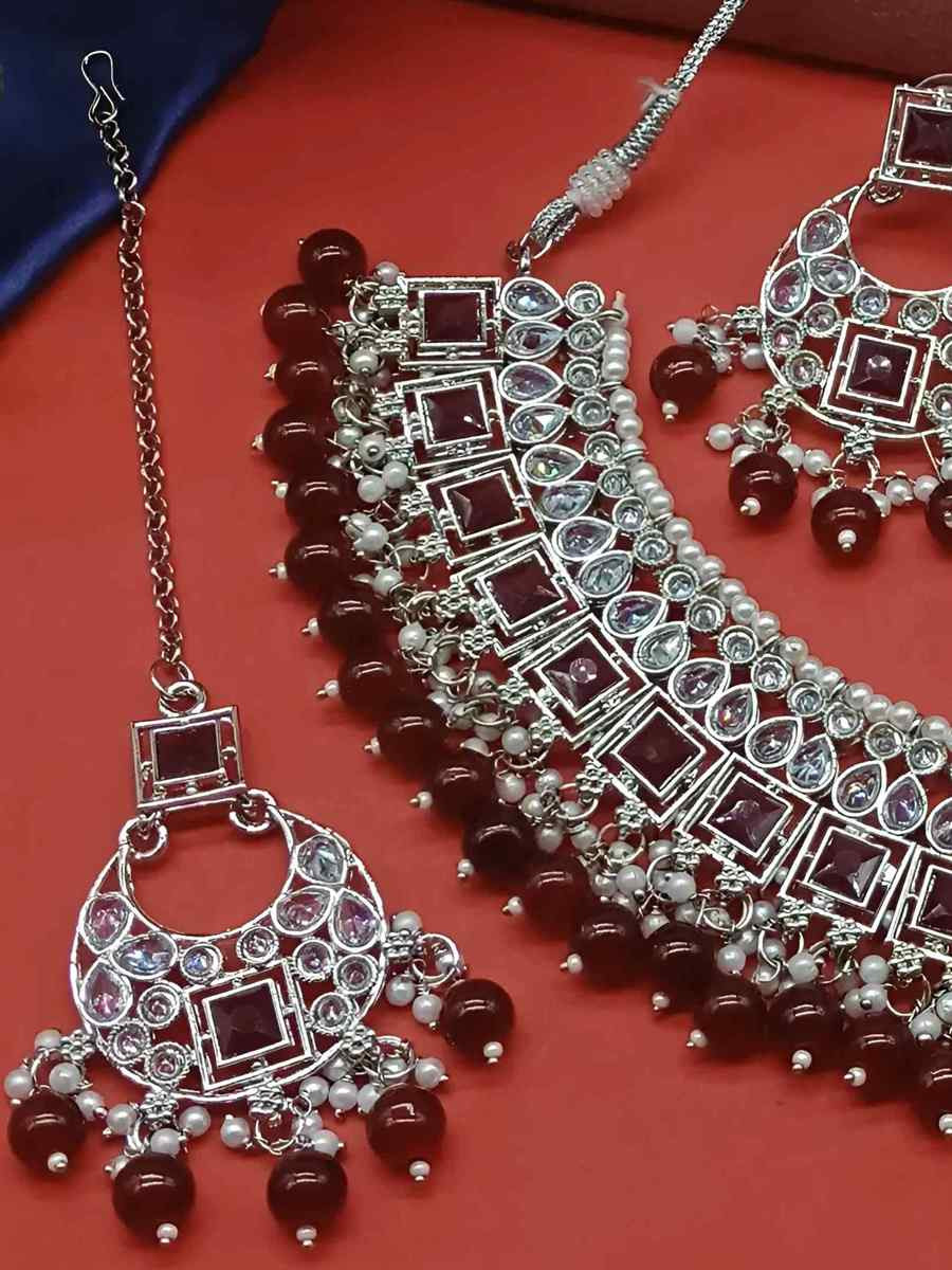 Maroon Alloy Festival Wear Kundan Necklace