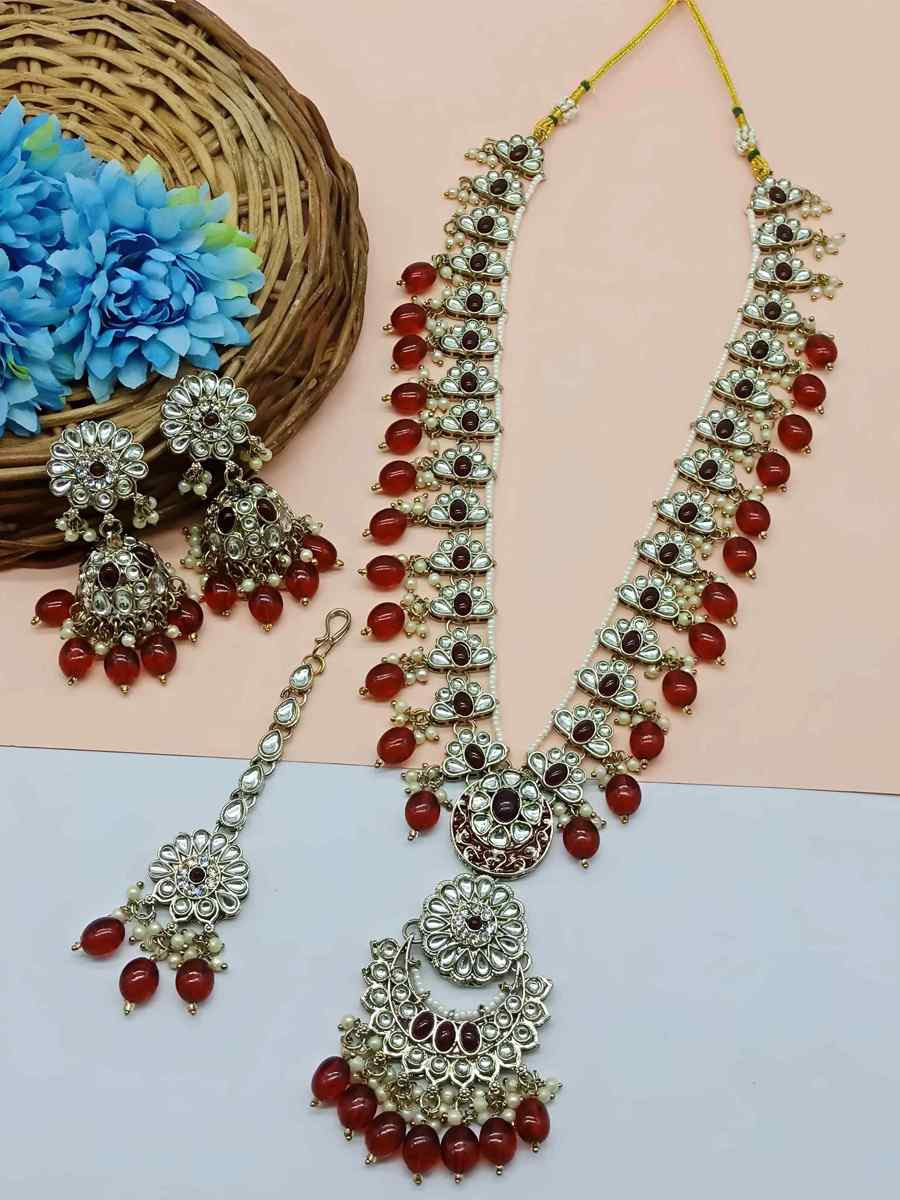 Maroon Alloy Festival Wear Kundan Necklace