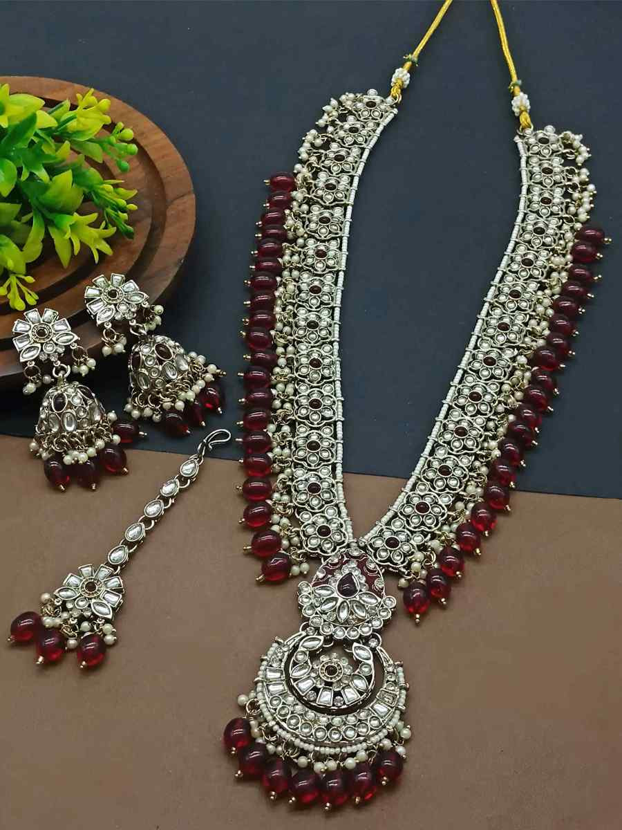 Maroon Alloy Festival Wear Kundan Necklace