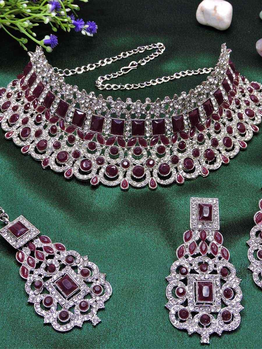 Maroon Alloy Festival Wear Kundan Necklace