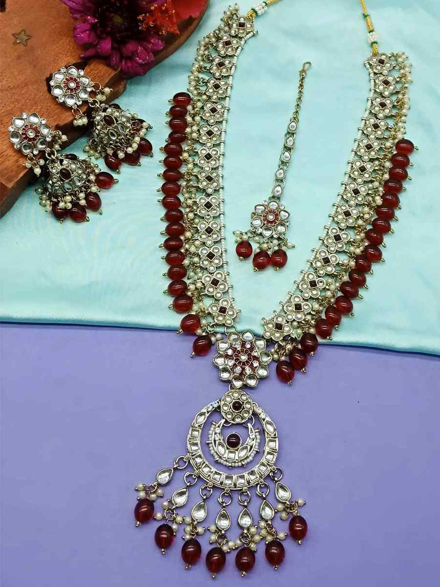 Maroon Alloy Festival Wear Kundan Necklace