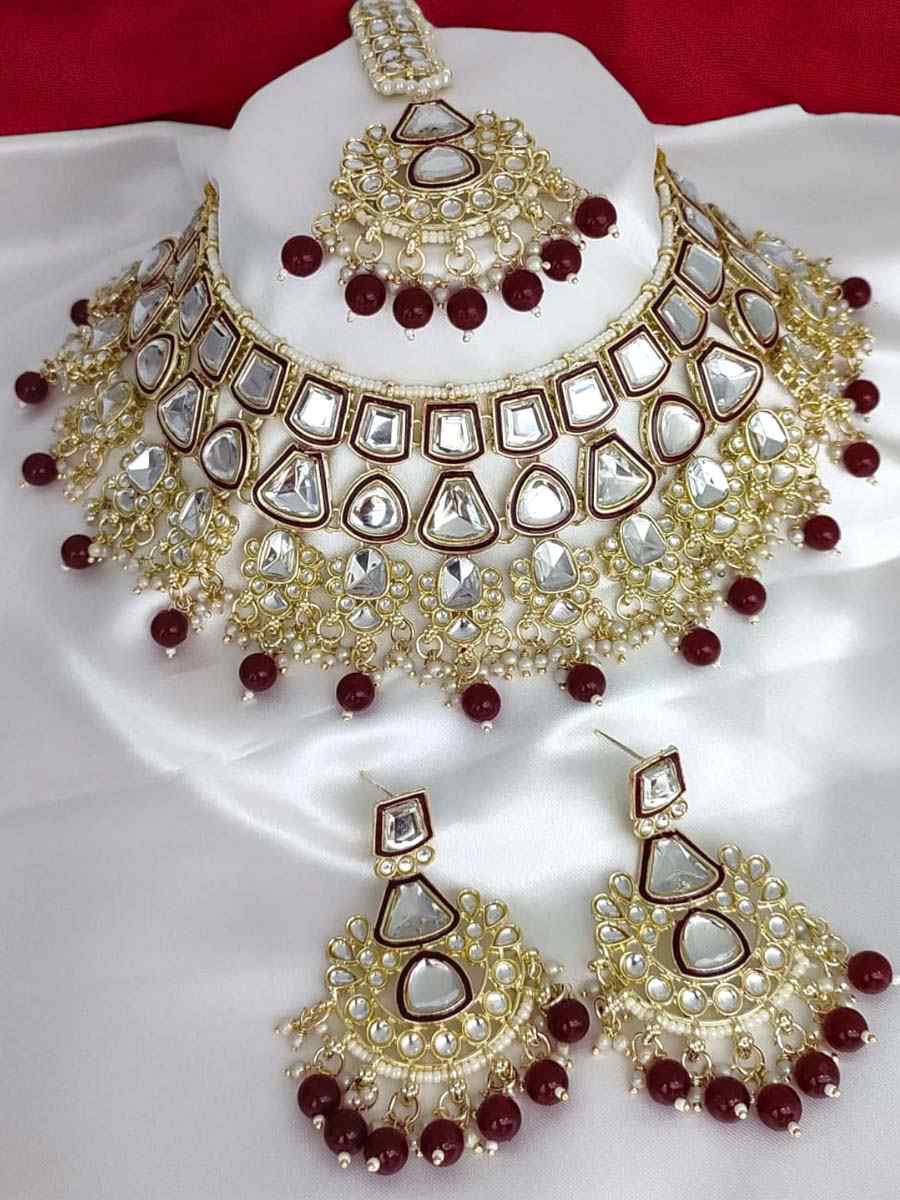 Maroon Alloy Festival Wear Kundan Necklace