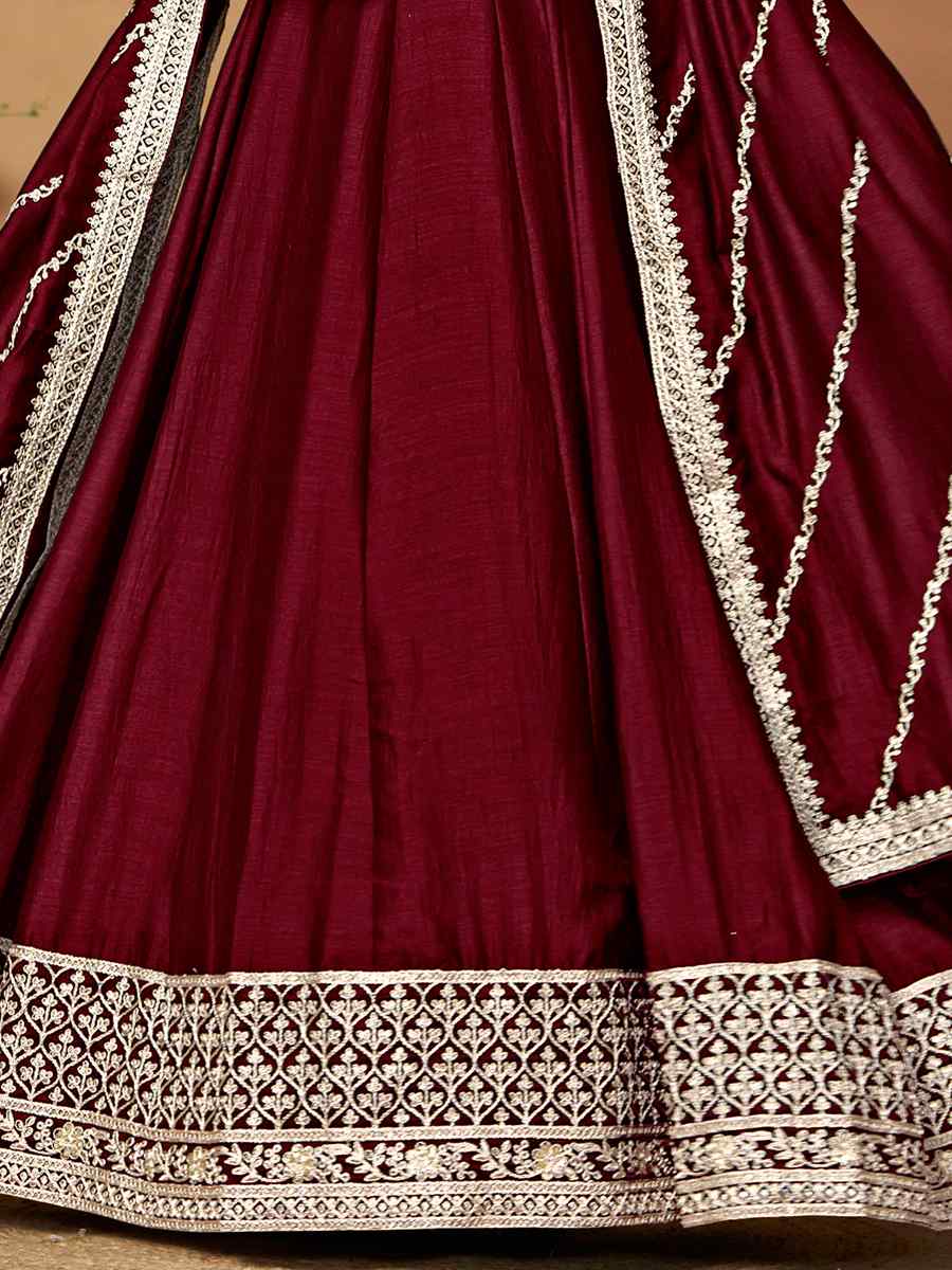 Maroon Art Silk Embroidered Festival Mehendi Anarkali Salwar Kameez