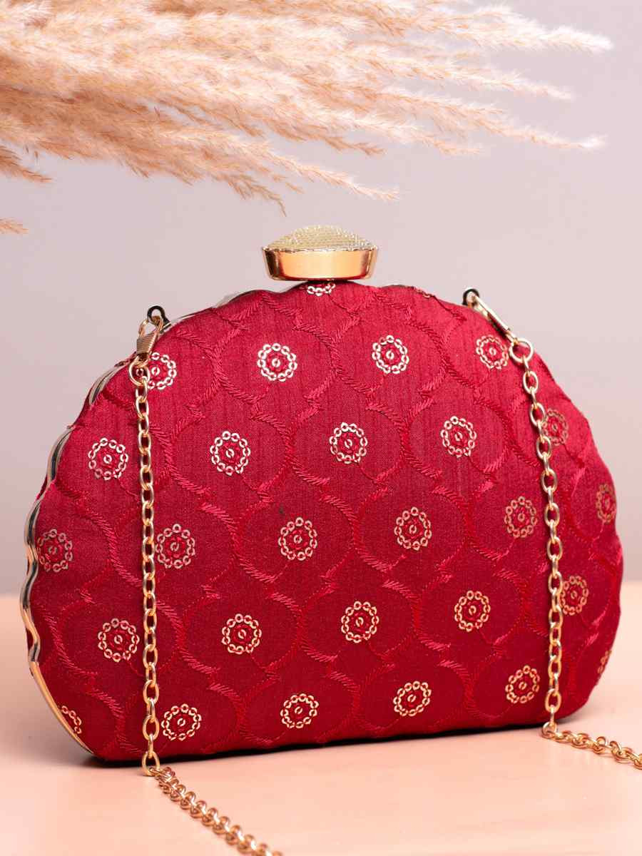 Maroon Art Silk Party Wear Embroidered Clutches