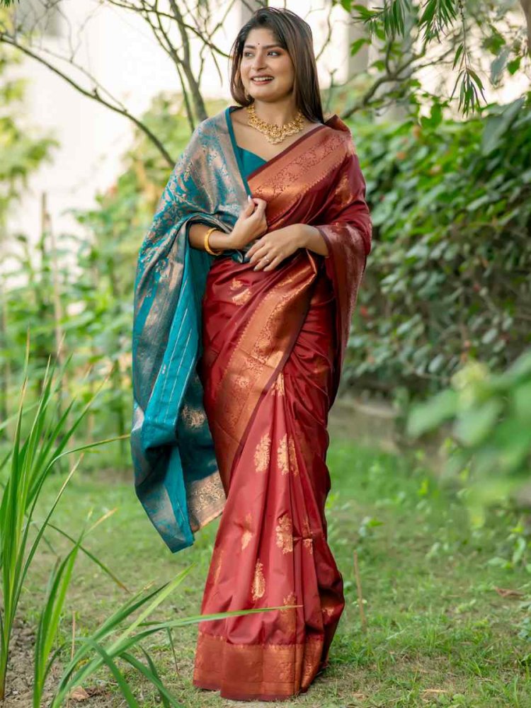Maroon Banarasi Silk Handwoven Festival Wedding Heavy Border Saree