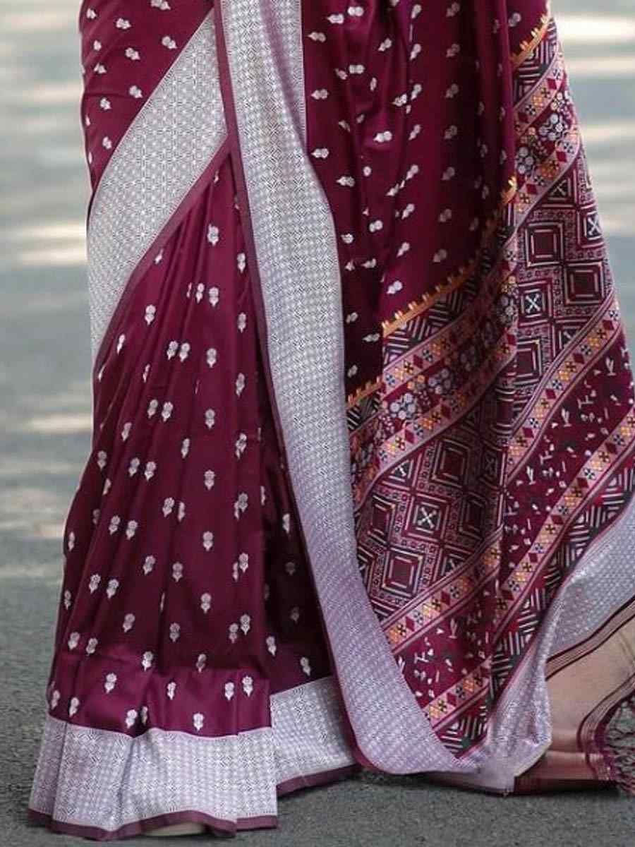 Maroon Banarasi Soft Silk Handwoven Festival Casual Heavy Border Saree