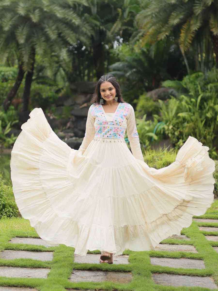 Maroon Cotton Embroidered Festival Casual Gown