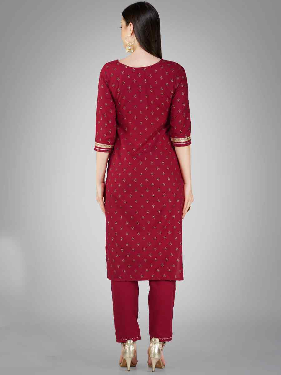 Maroon Cotton Magic Slub Embroidered Festival Casual Ready Pant Salwar Kameez