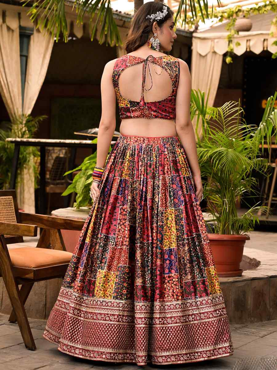 Maroon Dull Satin Embroidered Festival Mehendi Traditional Lehenga Choli