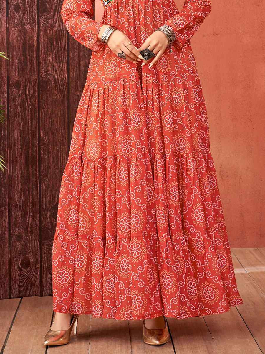 Maroon Faux Blooming Georgette Printed Festival Casual Gown