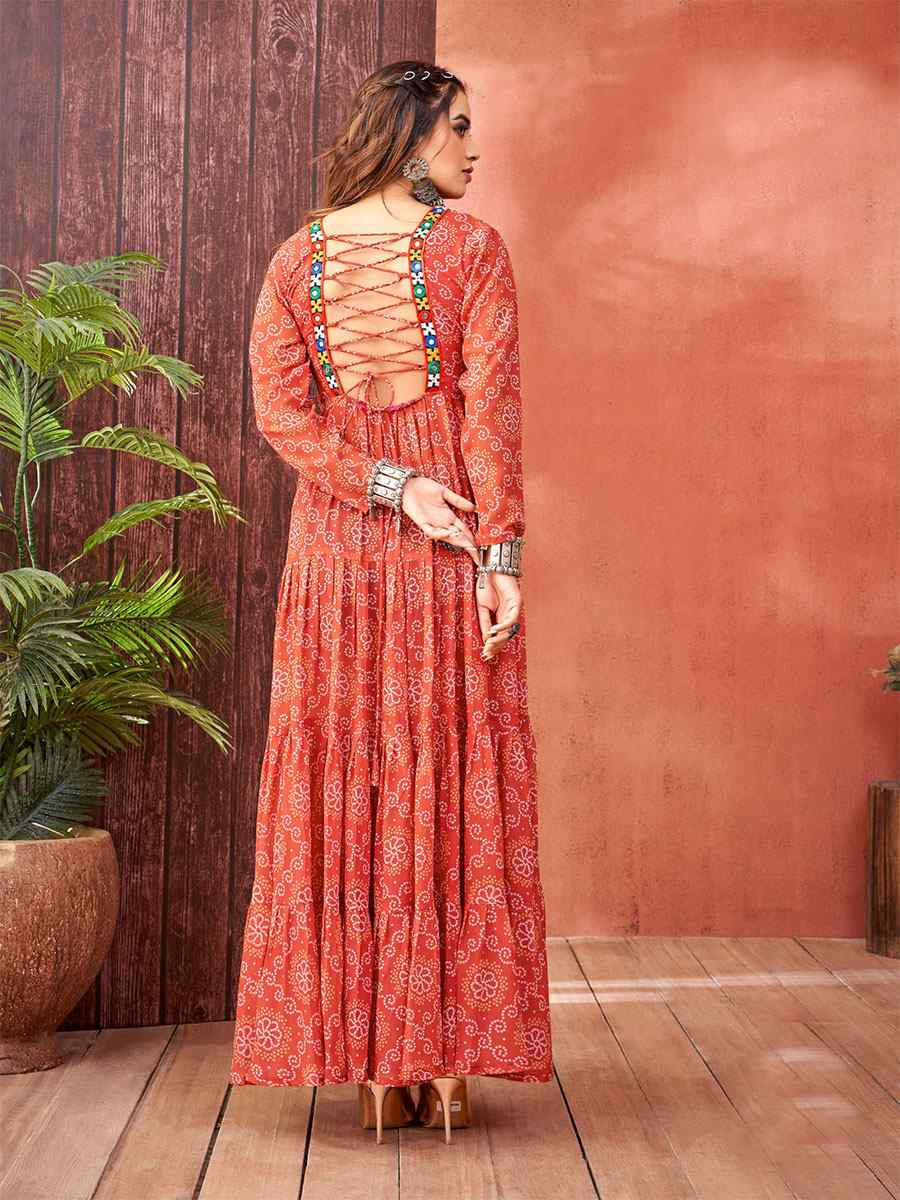 Maroon Faux Blooming Georgette Printed Festival Casual Gown