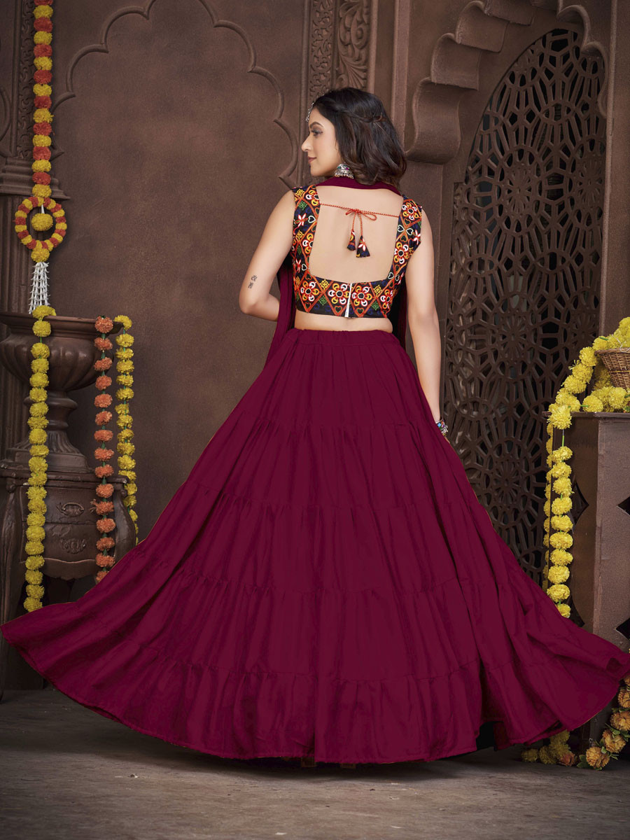 Maroon French Crepe Printed Festival Mehendi Circular Lehenga Choli