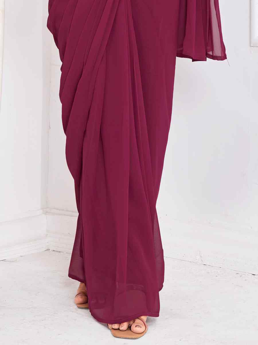 Maroon Georgette Embroidered Festival Casual Classic Style Saree