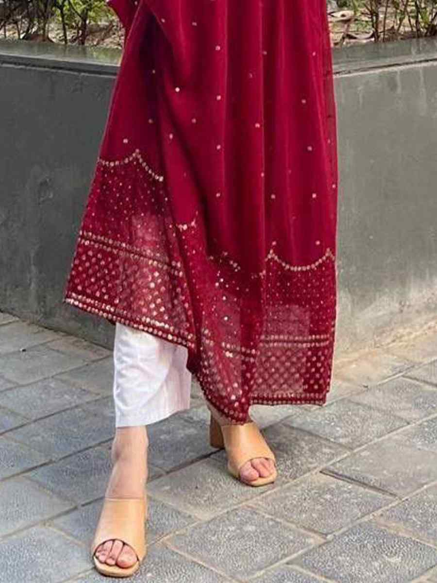 Maroon Georgette Embroidered Festival Casual Ready Pant Salwar Kameez