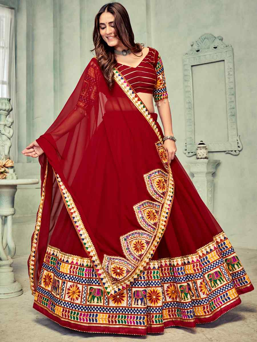 Maroon Georgette Embroidery Reception Festival Heavy Border Lehenga Choli