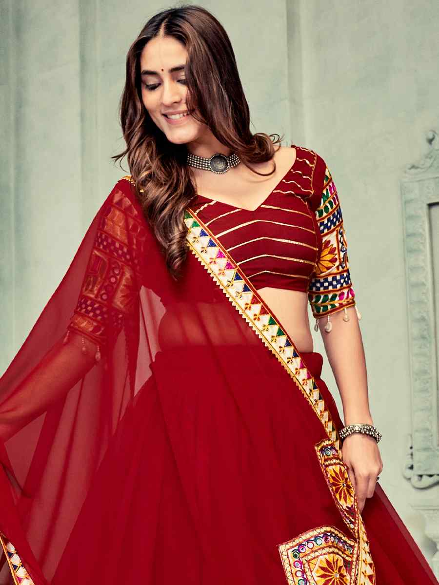 Maroon Georgette Embroidery Reception Festival Heavy Border Lehenga Choli