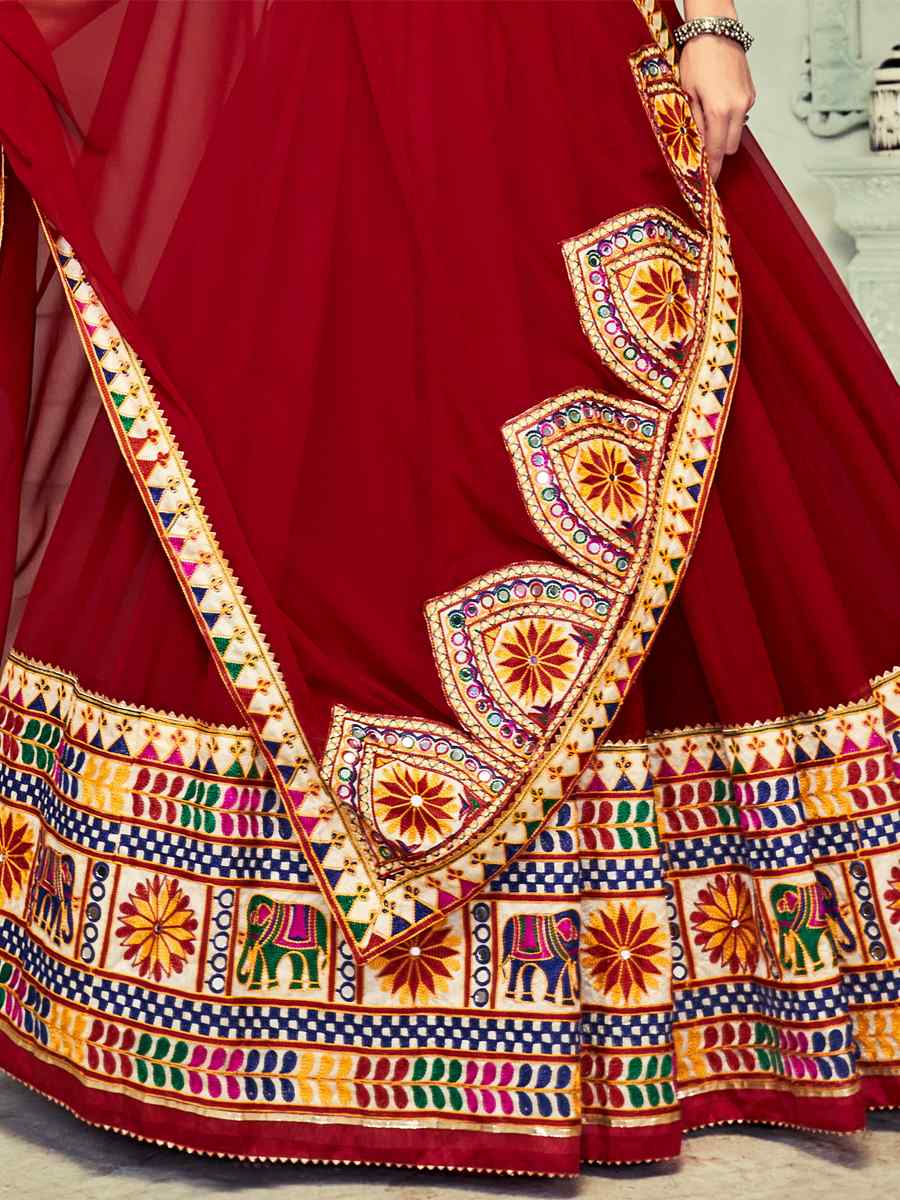 Maroon Georgette Embroidery Reception Festival Heavy Border Lehenga Choli