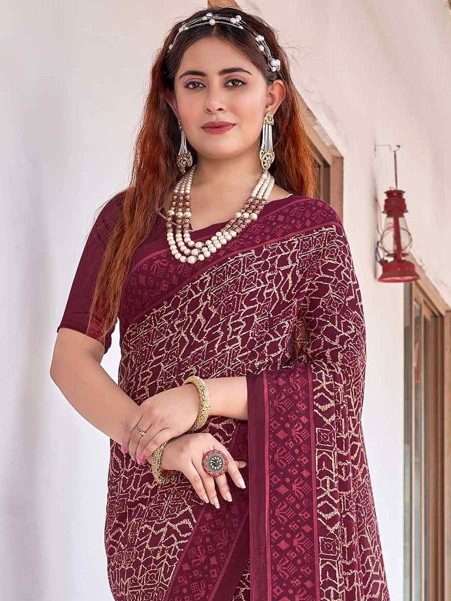 Maroon Georgette Printed Casual Festival Contemporary Saree