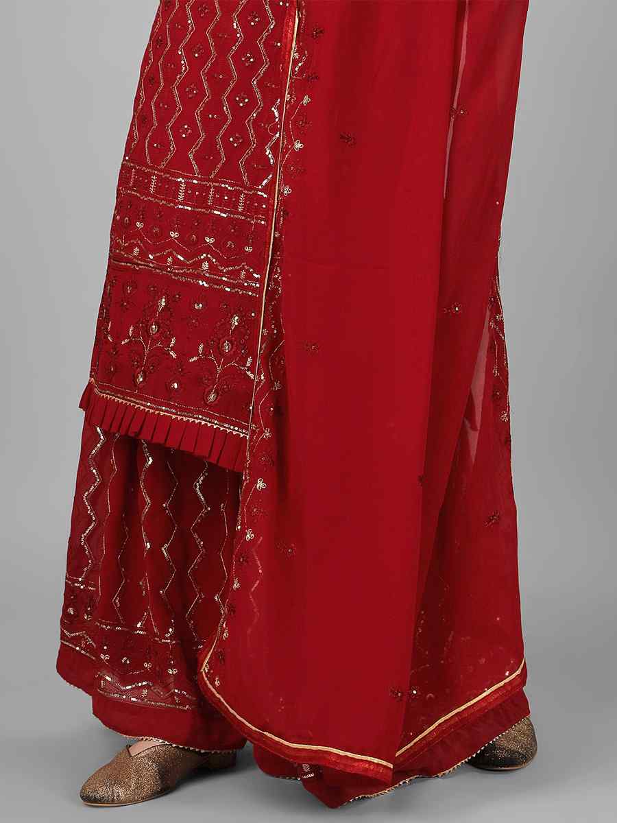 Maroon Heavy Georgette Embroidered Festival Wedding Palazzo Pant Salwar Kameez