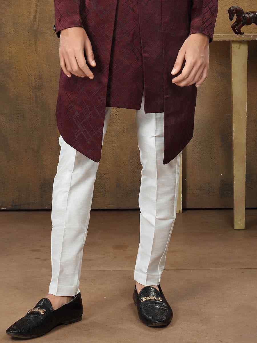 Maroon Imported Woven Groom Wedding Sherwani