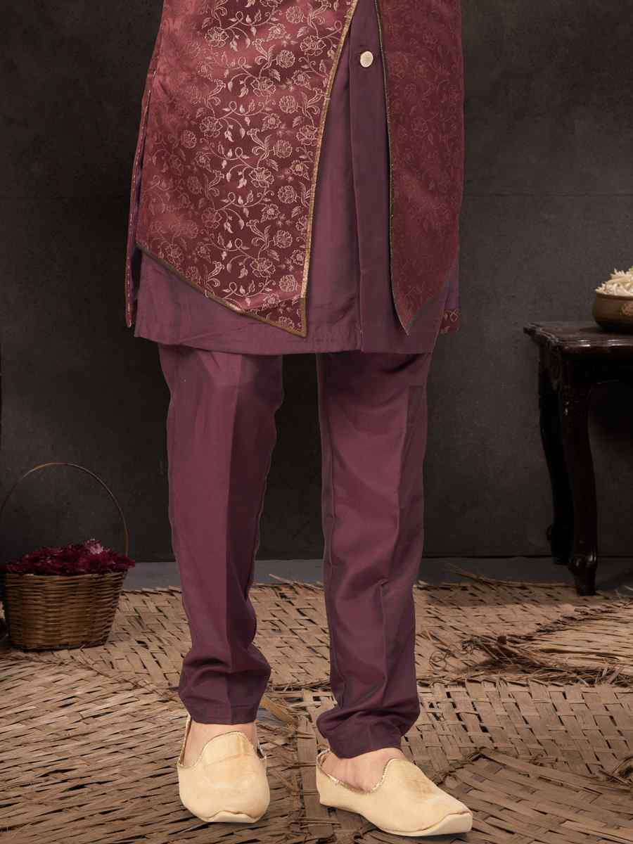 Maroon Jacquard Embroidered Festival Wedding Kurta