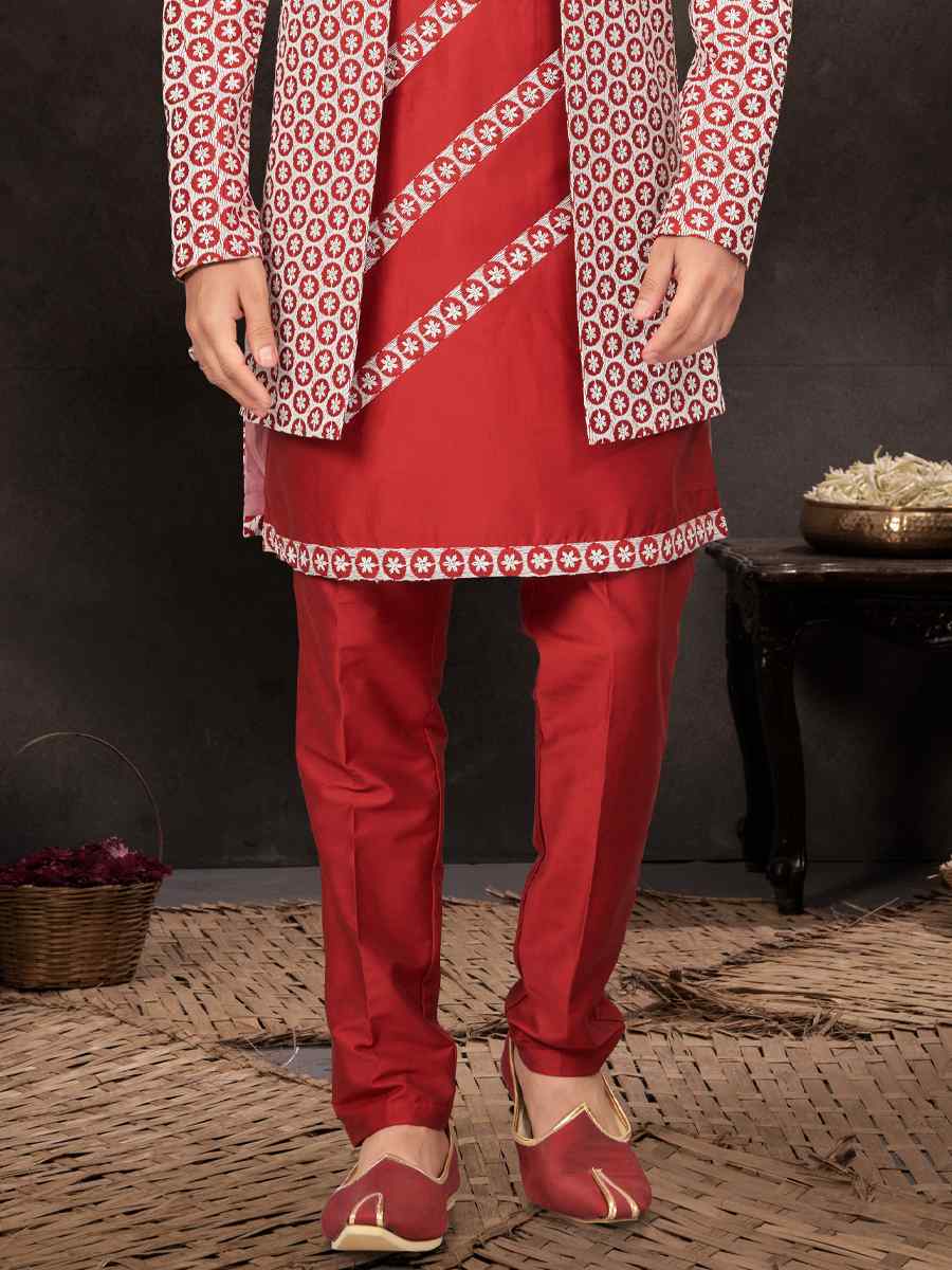 Maroon Jacquard Embroidered Festival Wedding Kurta