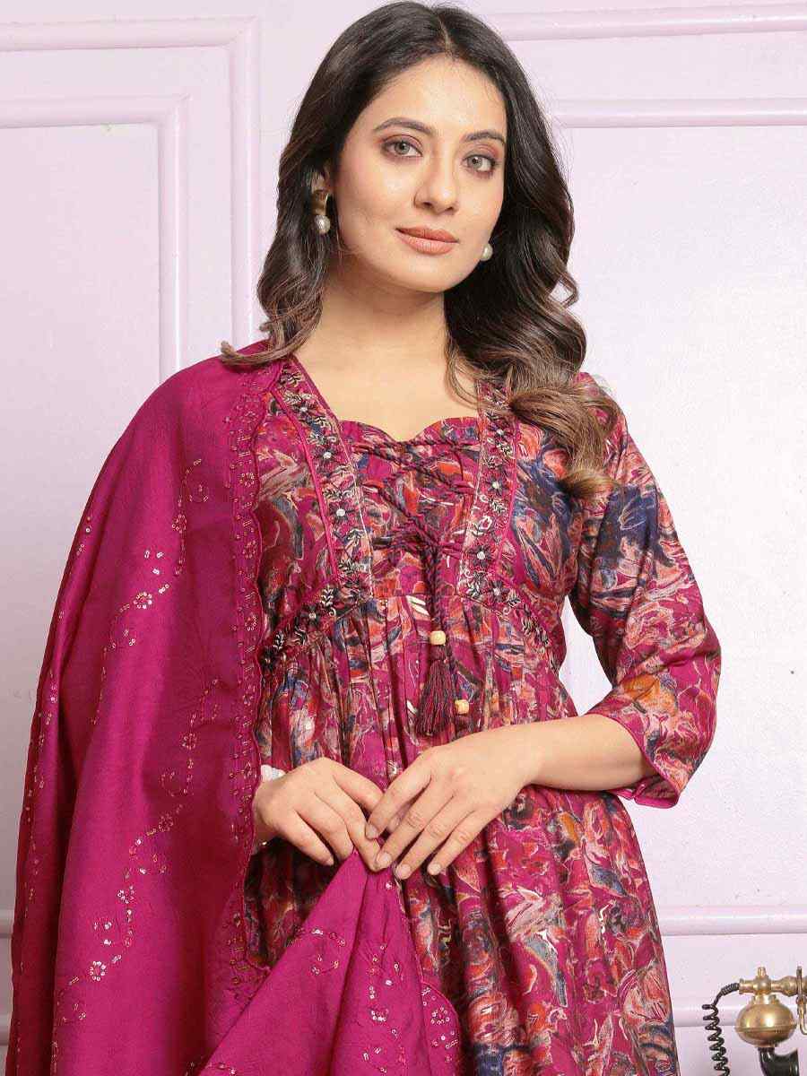 Maroon Modal Silk Embroidered Festival Mehendi Ready Anarkali Salwar Kameez