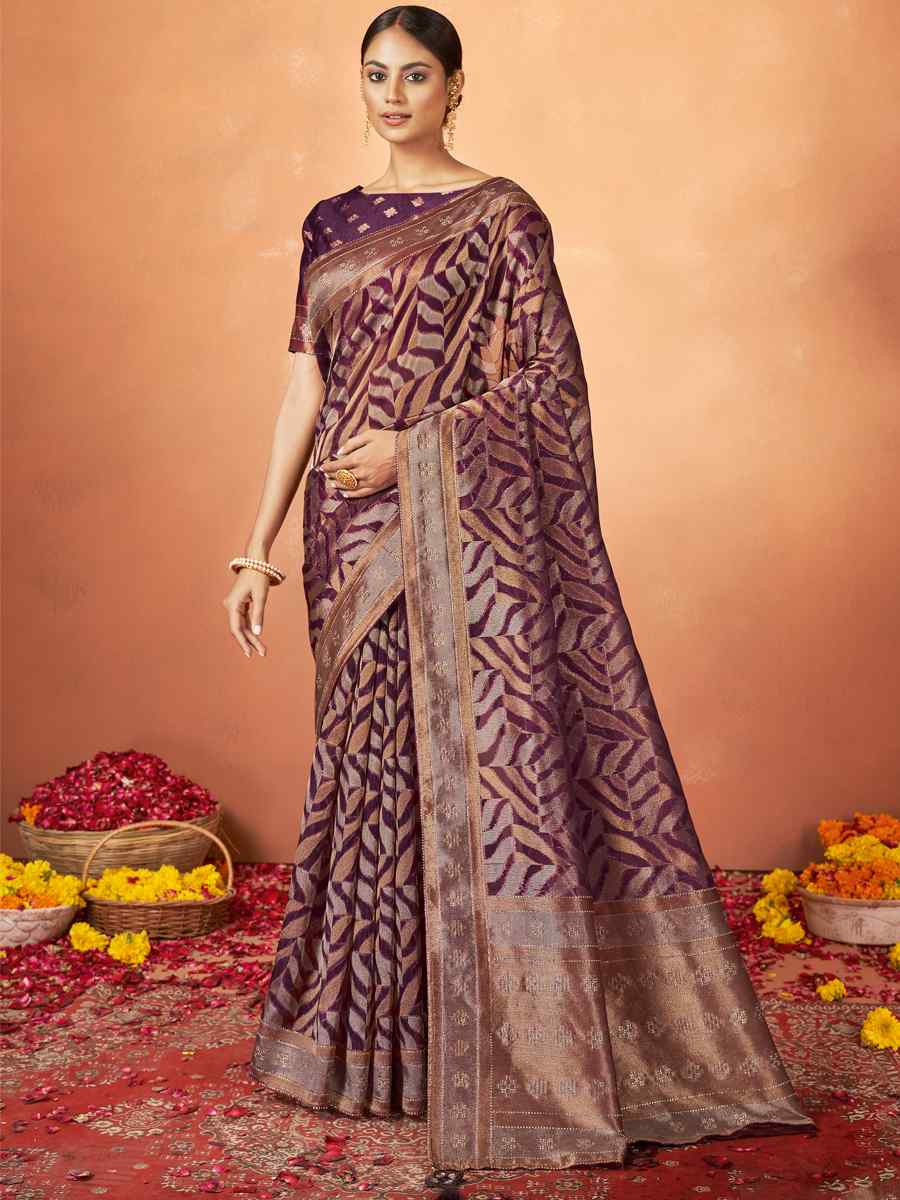 Maroon Organza Silk Embroidered Festival Party Heavy Border Saree