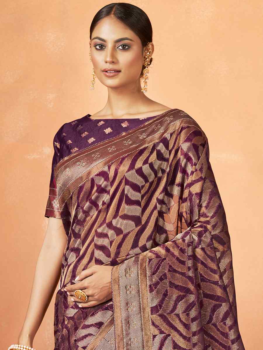 Maroon Organza Silk Embroidered Festival Party Heavy Border Saree