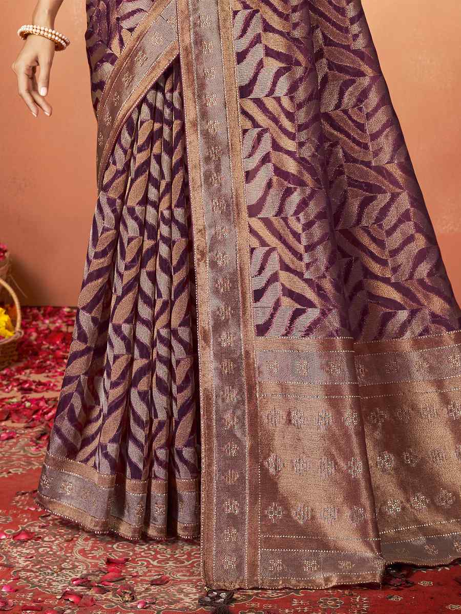 Maroon Organza Silk Embroidered Festival Party Heavy Border Saree