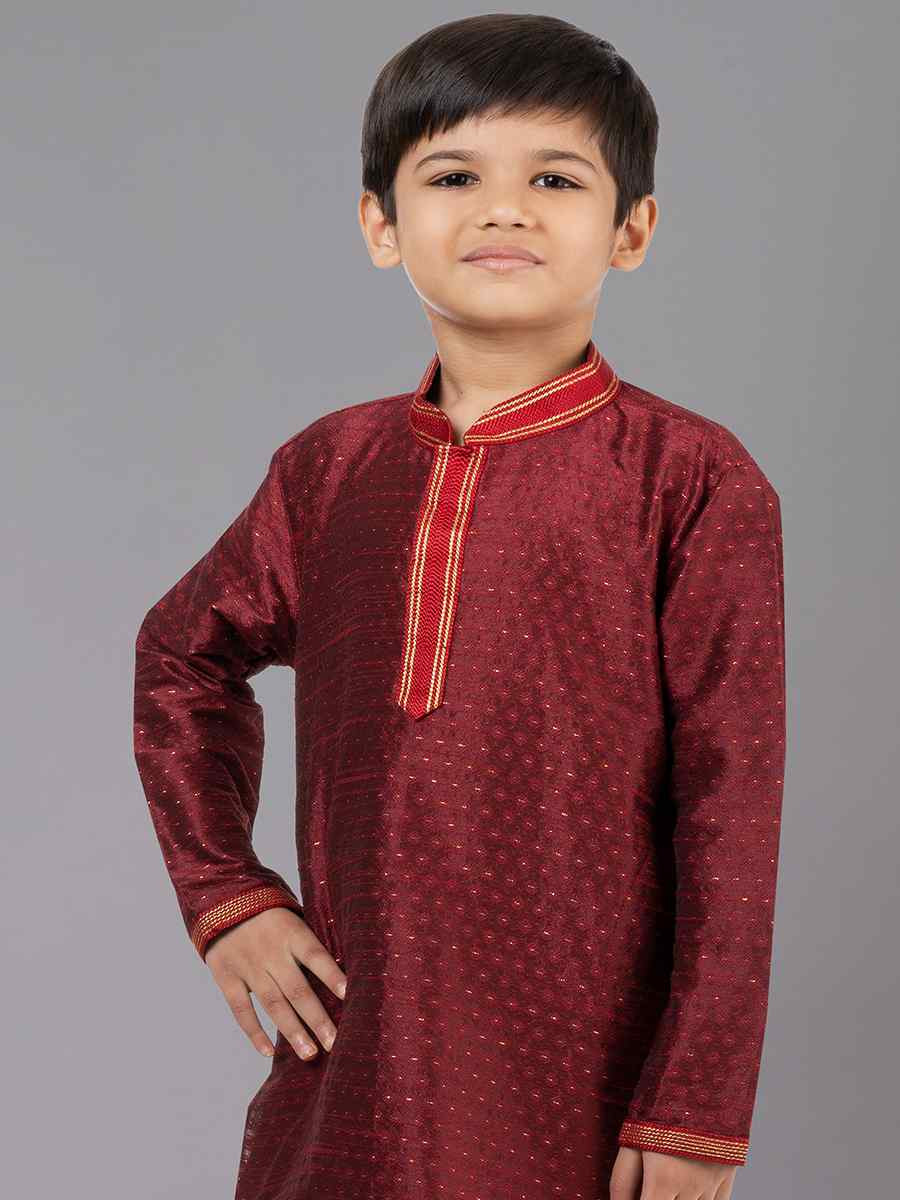 Maroon Polyester Cotton  Embroidered Festival Traditional Kurta Pyjama Boys Wear