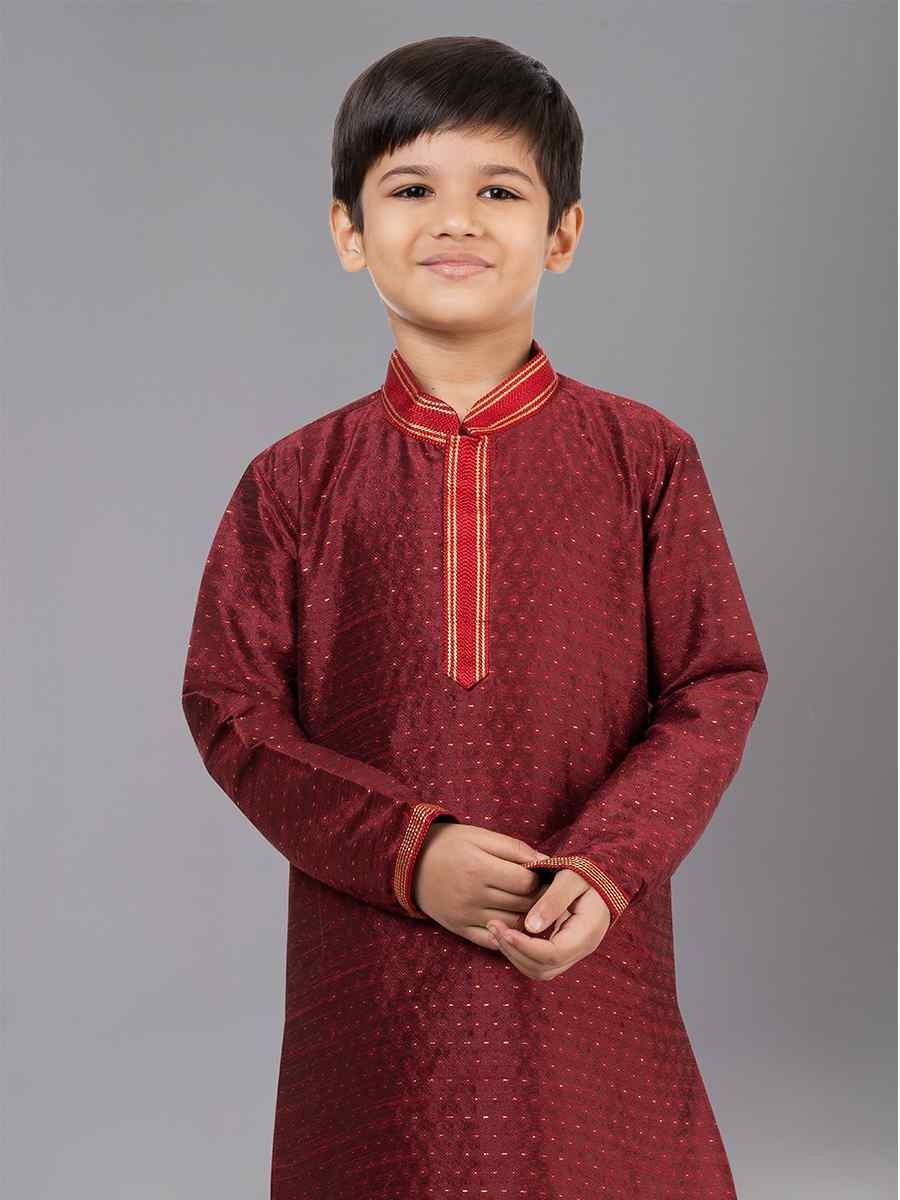 Maroon Polyester Cotton  Embroidered Festival Traditional Kurta Pyjama Boys Wear