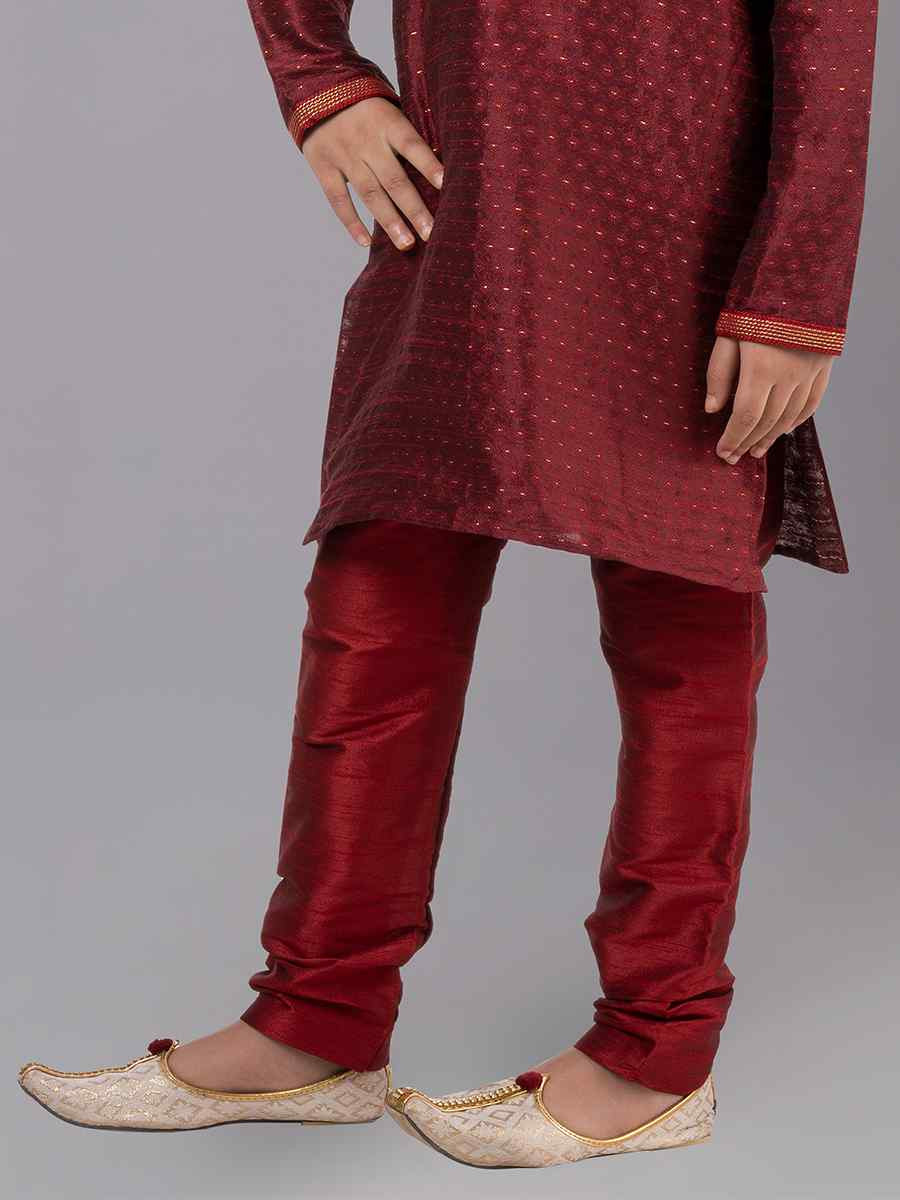 Maroon Polyester Cotton  Embroidered Festival Traditional Kurta Pyjama Boys Wear