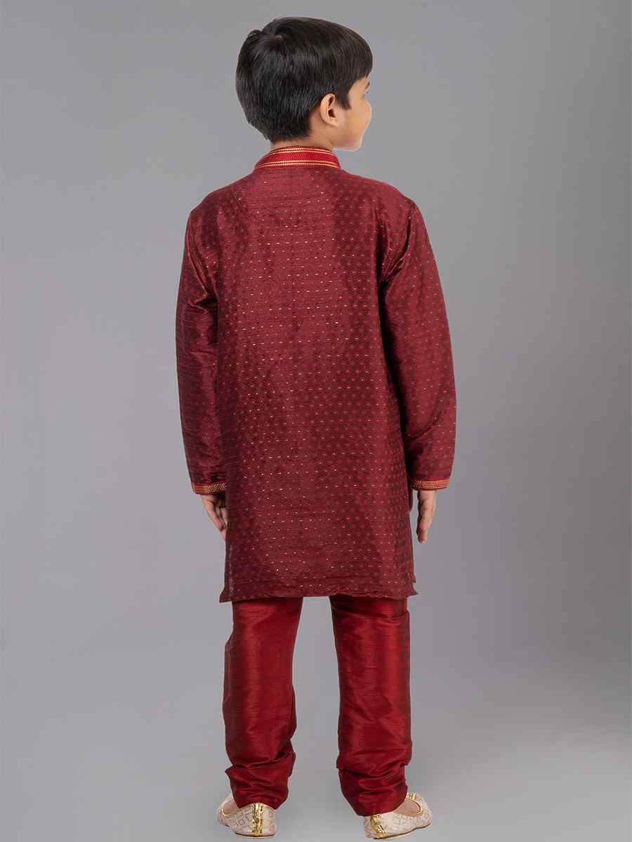 Maroon Polyester Cotton  Embroidered Festival Traditional Kurta Pyjama Boys Wear