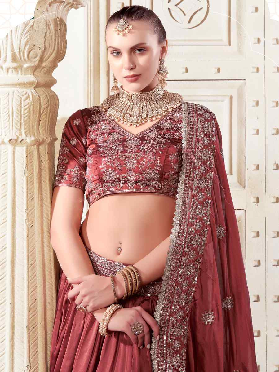 Maroon Premium Rangoli Silk Embroidered Reception Party Wear Heavy Border Lehenga Choli