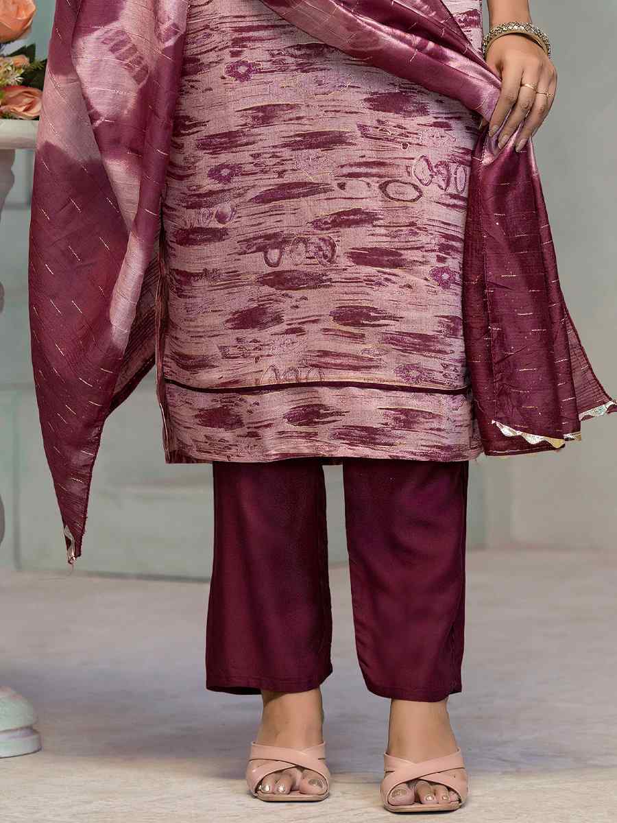 Maroon Premium Roman Cotton Embroidered Festival Casual Ready Pant Salwar Kameez