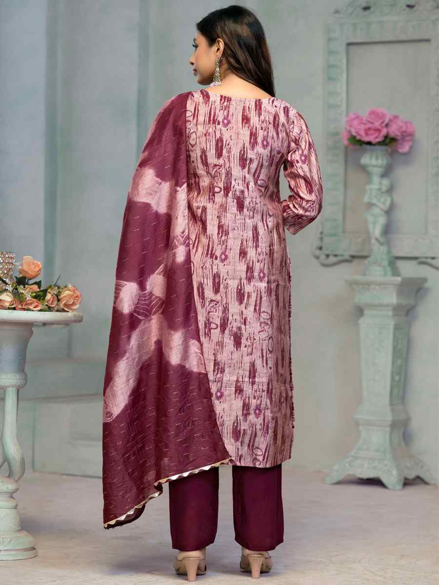 Maroon Premium Roman Cotton Embroidered Festival Casual Ready Pant Salwar Kameez